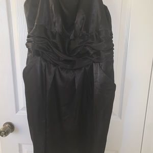 SHORT CHARMEUSE DRESS WITH RUCHED WAIST & POCKET